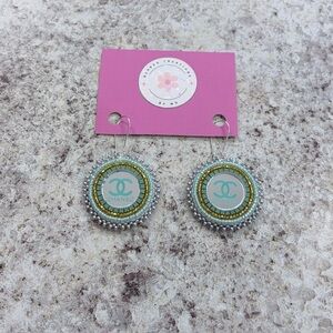 Handmade Beaded Statement Earrings | Mint & Gold | Designer-Inspired Center